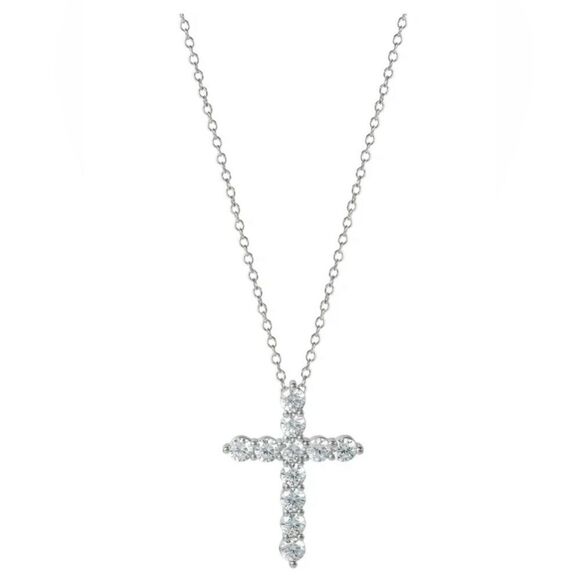Believe by Brilliance Women's Silver Plated Brass Cubic Zirconia Cross Pendant - Picture 1 of 2